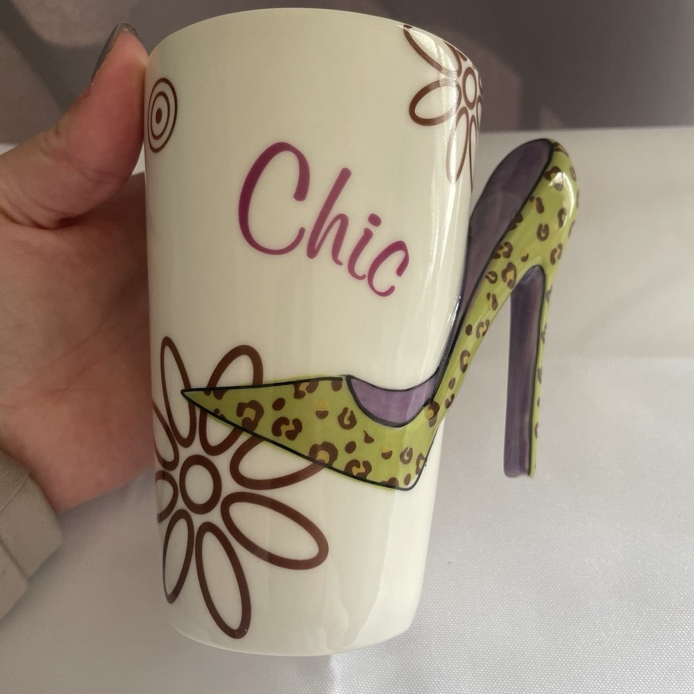 Alece Ceramic Chic Leopard Print High Heel Coffee Mug Home Décor Gift White